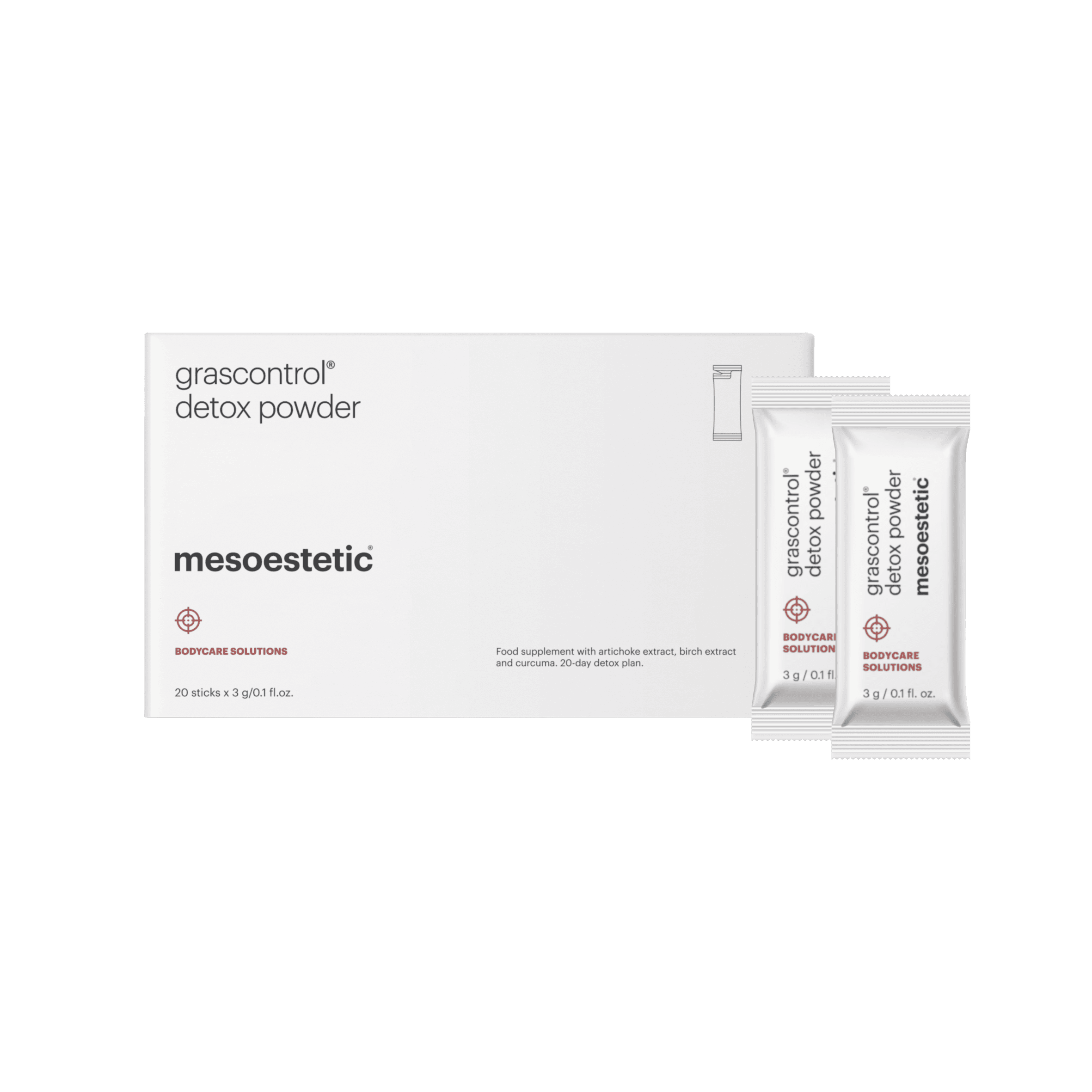Mesoestetic Grascontrol Detox Powder met verpakking